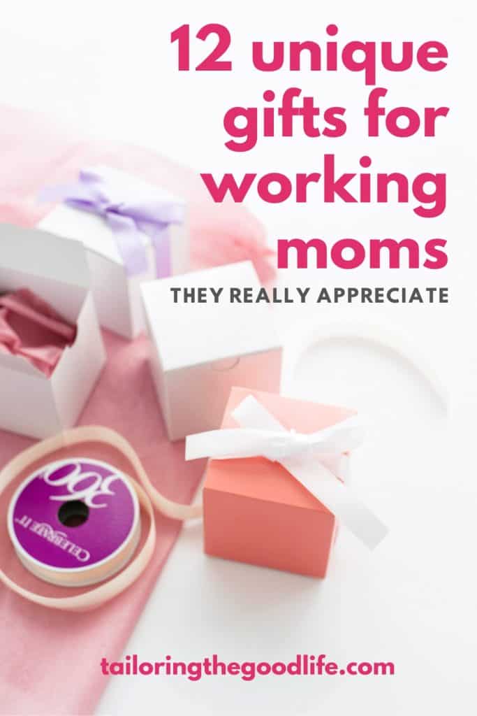 White table with gifts being wrapped, gifts for working moms