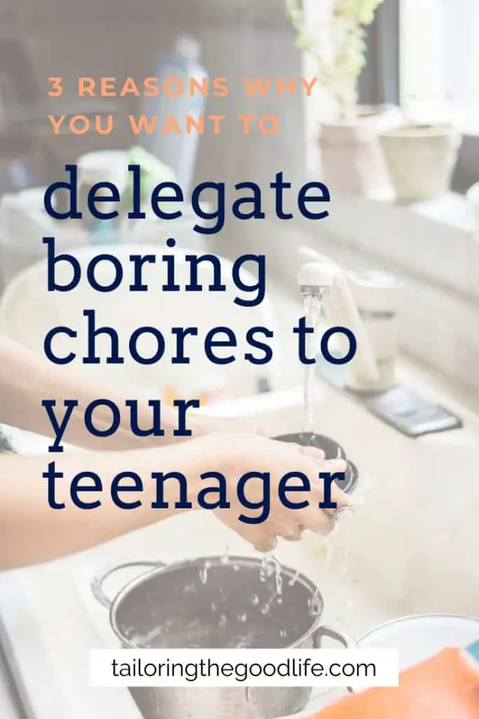 teenager washing a pan - delegate boring chores to your teenager