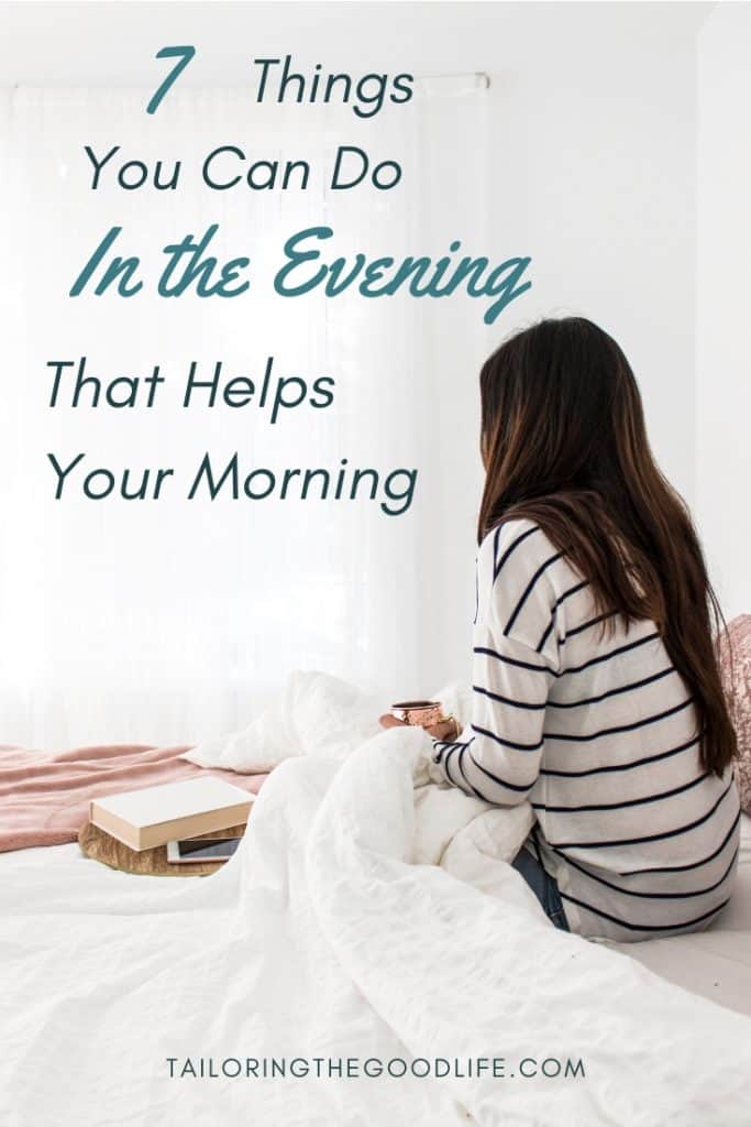 Lady sitting in bed with a cup coffee waking up - 7 Things You Can Do in the Evening that Helps Your Morning