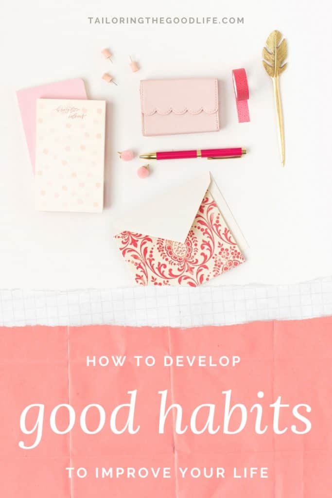 Good Habits - Flatlay with different office supplies in pink