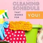 cleaning supplies in a bucket - cleaning schedule for working moms