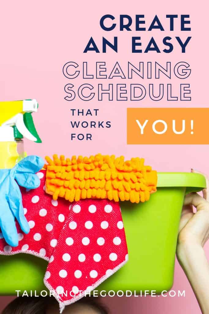 cleaning supplies in a bucket - cleaning schedule for working moms